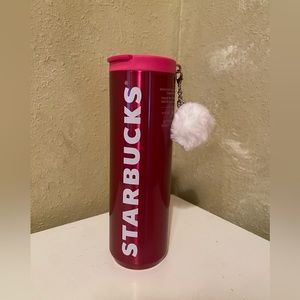 Barbie Pink Starbucks Tumbler with White Pom Pom
